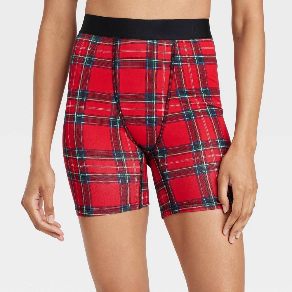 Womens Plaid Print Cotton Stretch Boxer Briefs - Auden Red M Product Image