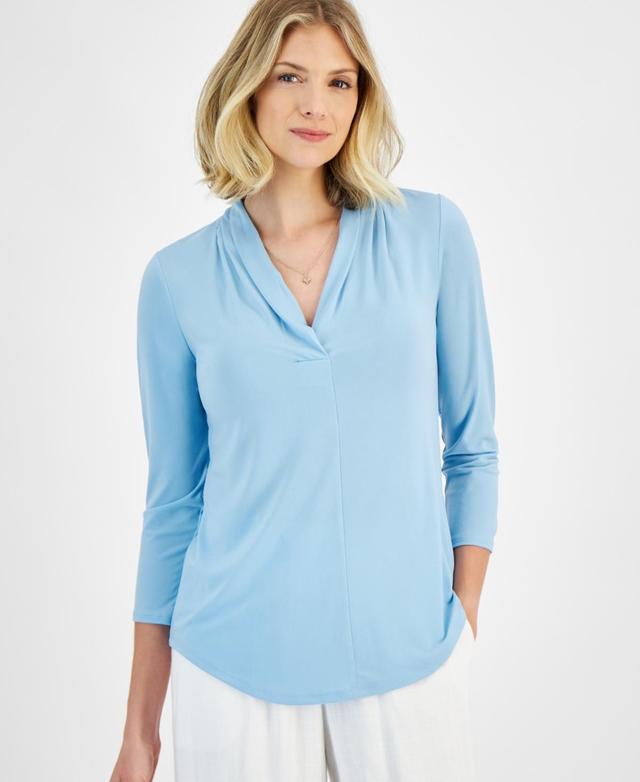 Jm Collection Womens 3/4 Sleeve V-Neck Pleat Top, Created for Macys Product Image