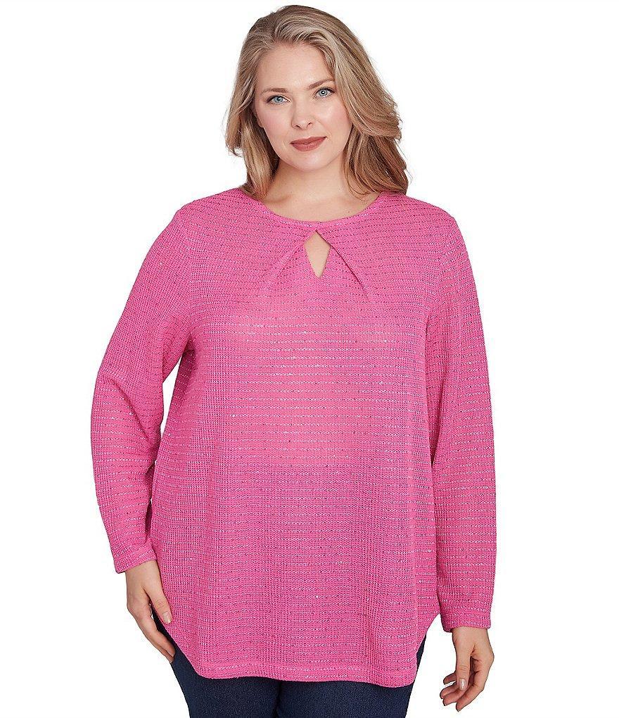 Ruby Rd. Plus Size Keyhole Neck Long Sleeve Sequin Knit Top Product Image