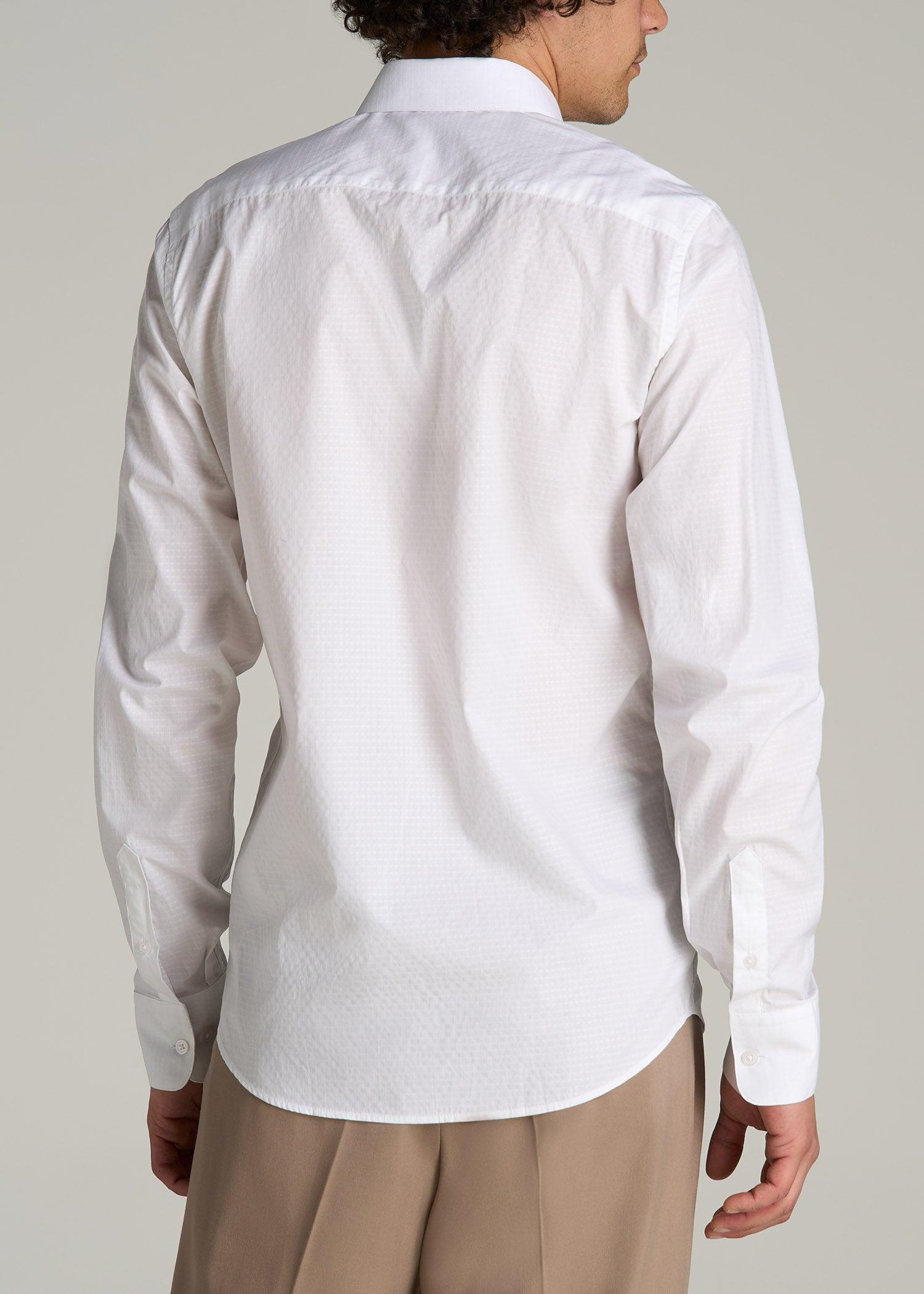 Premium Dress Shirt for Tall Men in White Dobby Product Image