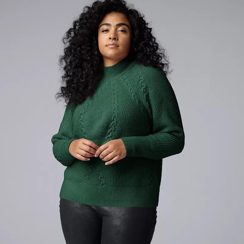 Plus Size Simply Vera Vera Wang Cable Mockneck Sweater, Womens Darkest Green Product Image