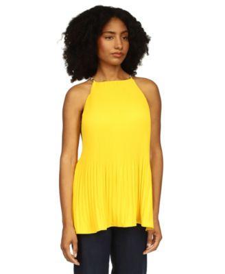 Michael Michael Kors Womens Chain-Strap Halter-Neck Pleated Top Product Image