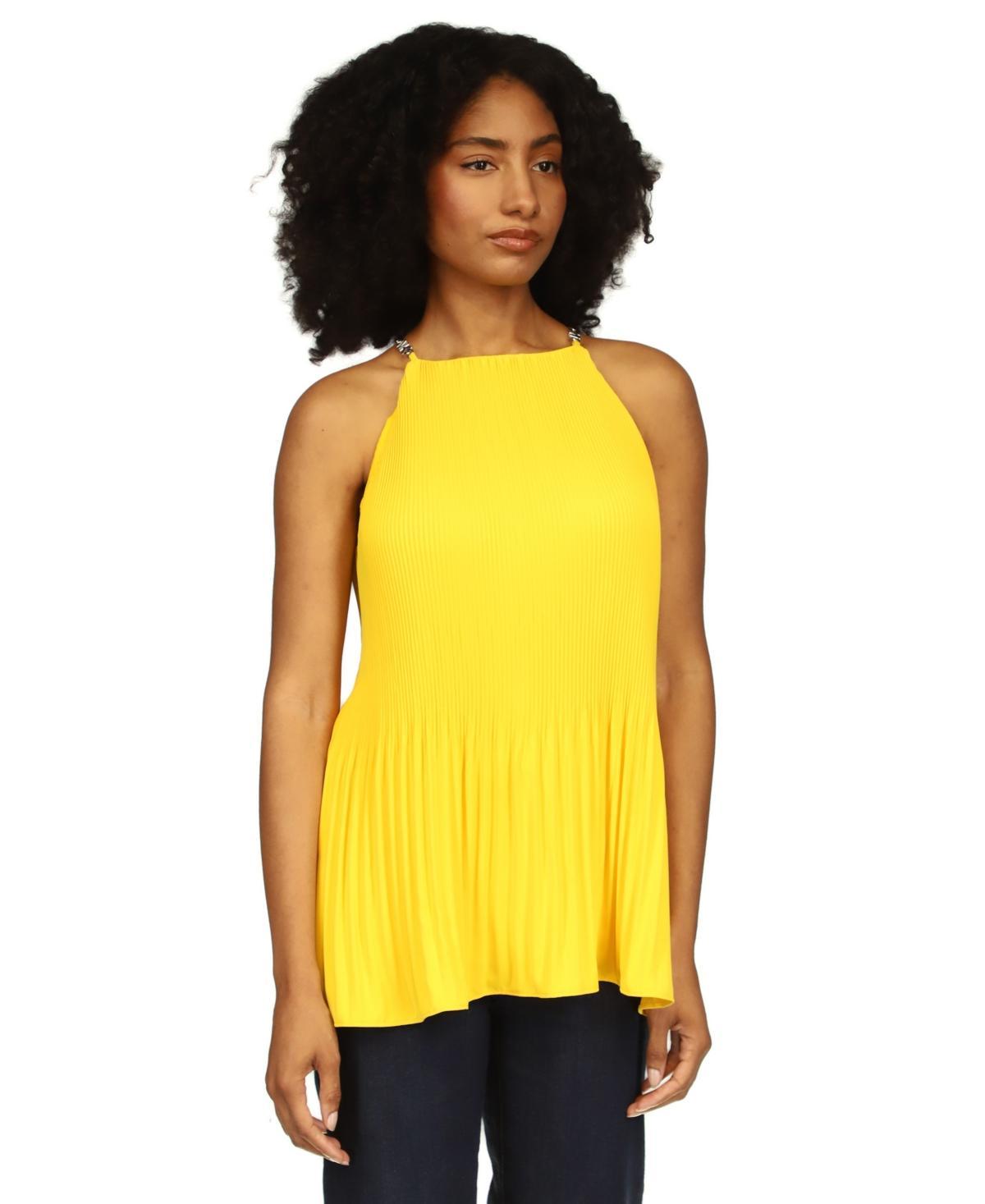 Michael Michael Kors Womens Chain-Strap Halter-Neck Pleated Top Product Image