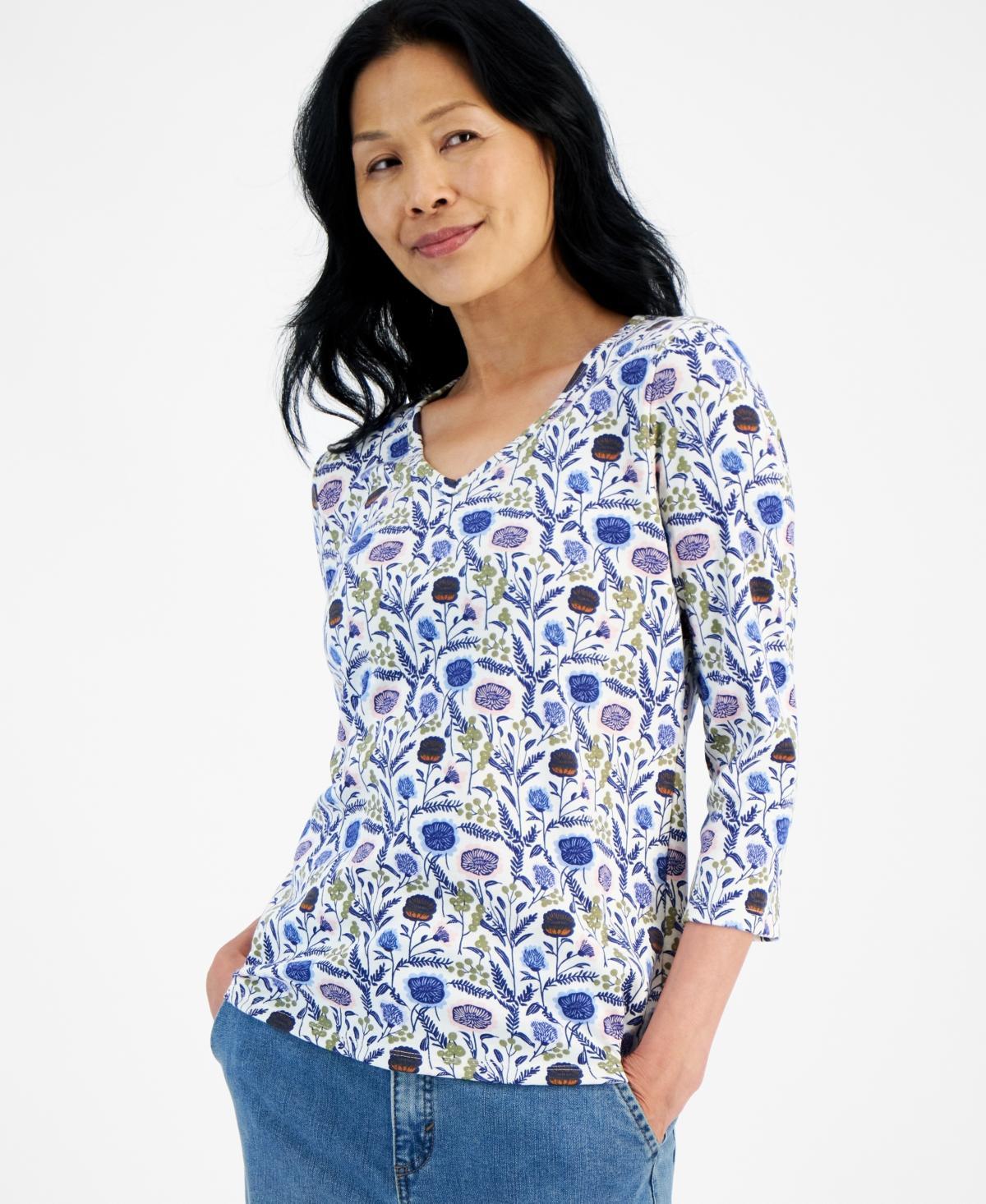 Style & Co Womens Printed 3/4 Sleeve V-Neck Top, Created for Macys Product Image