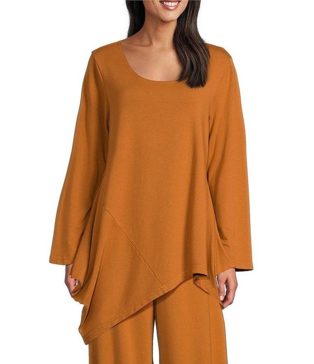 Bryn Walker Deca Bamboo French Terry Scoop Neck Long Sleeve Asymmetric Hem Oversized Shirt Product Image