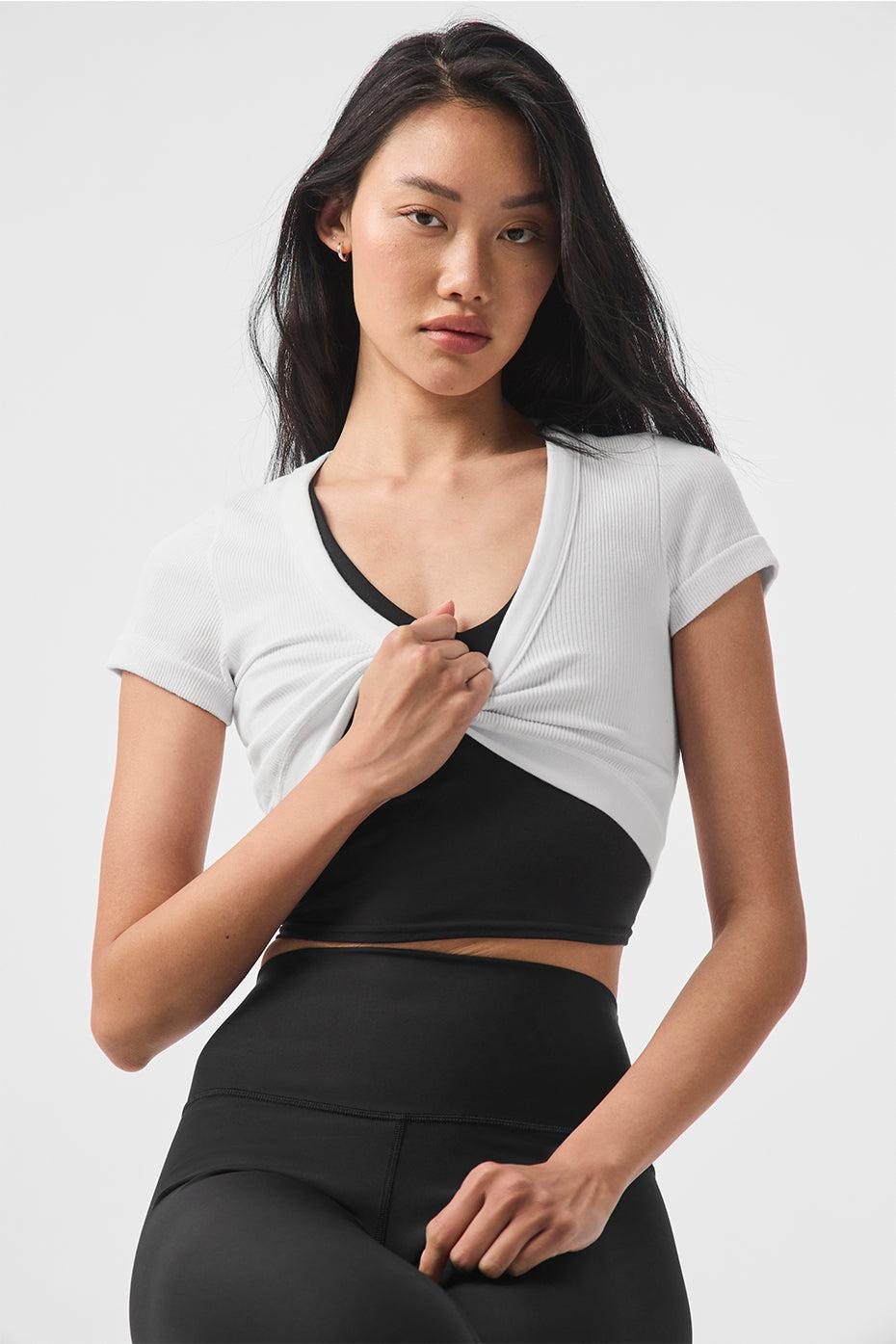 Seamless Ribbed Cropped Serene Short Sleeve - White Female Product Image