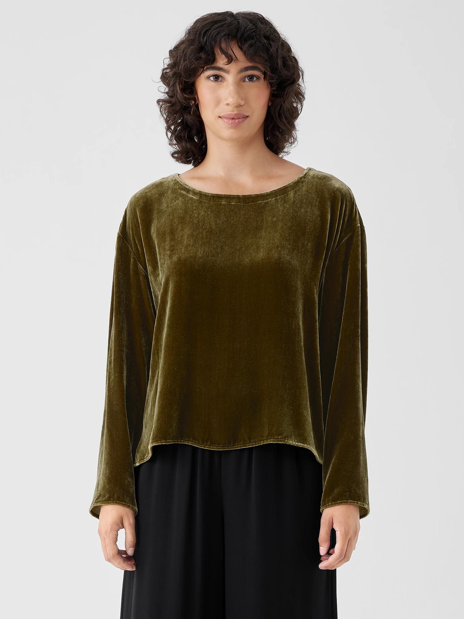 EILEEN FISHER Velvet Ballet Neck Box-Top  Serpentine  female  size:Medium Product Image