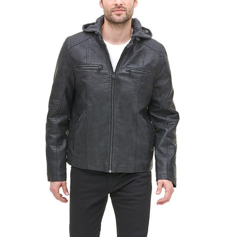 Mens Levis Faux-Leather Hooded Racer Jacket Product Image