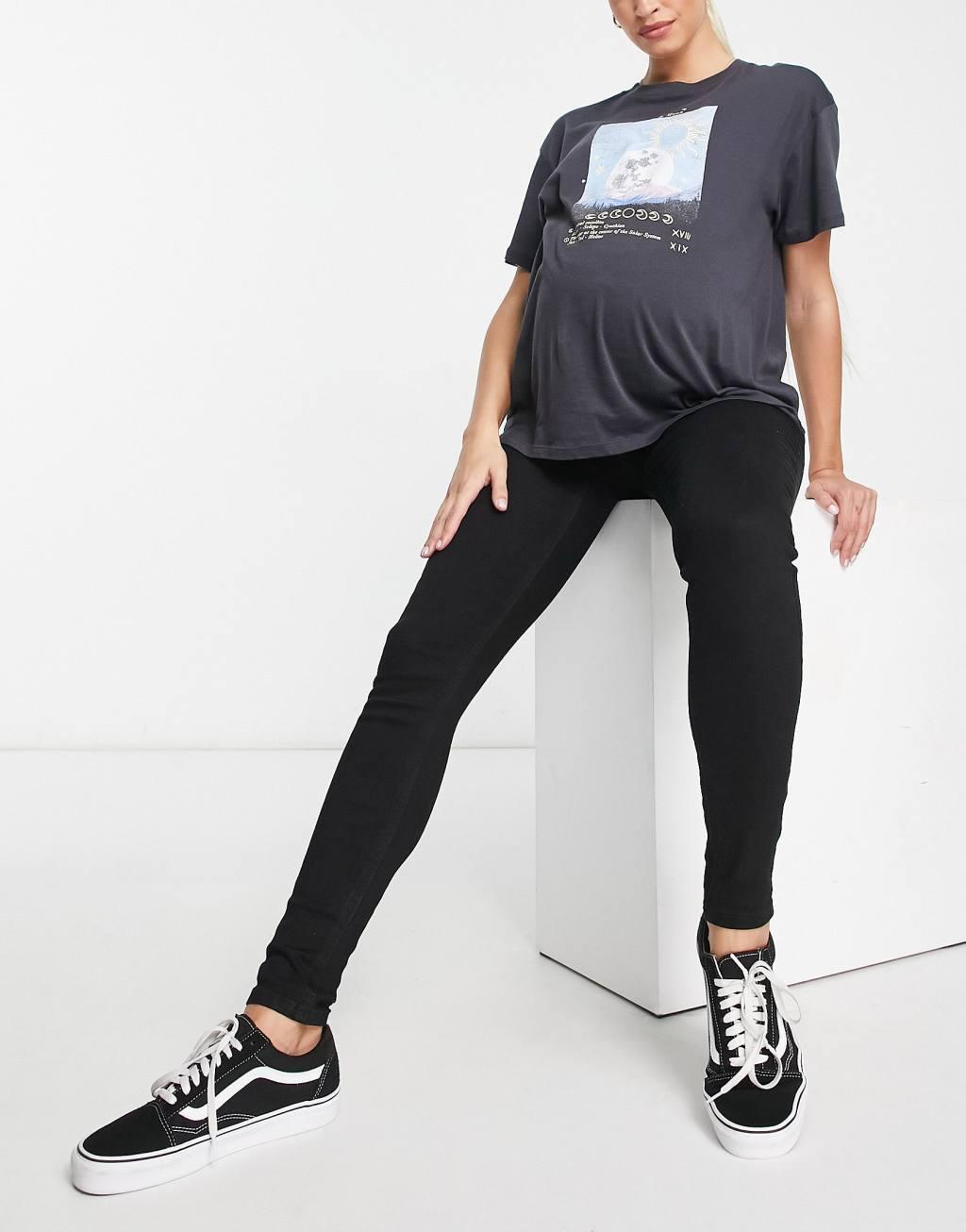 ASOS DESIGN Maternity skinny jean with over bump in black Product Image