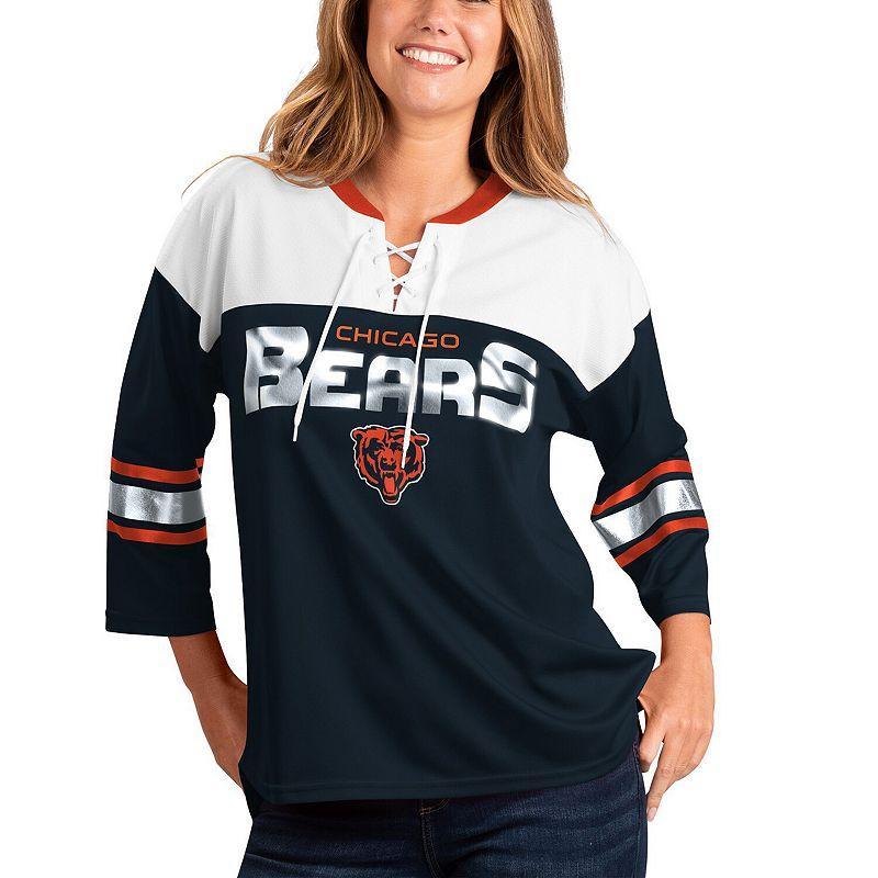 Womens G-III 4Her by Carl Banks /White Chicago Bears Double Team Three-Quarter Sleeve Lace-Up T-Shirt Blue Product Image