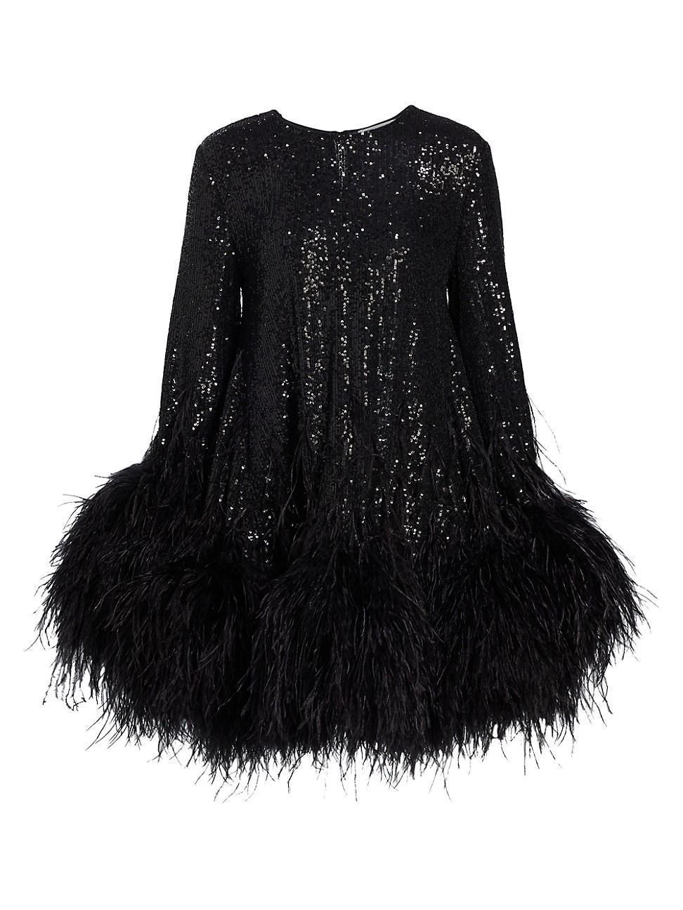 Womens Feather-Trimmed Sequined Shift Minidress Product Image