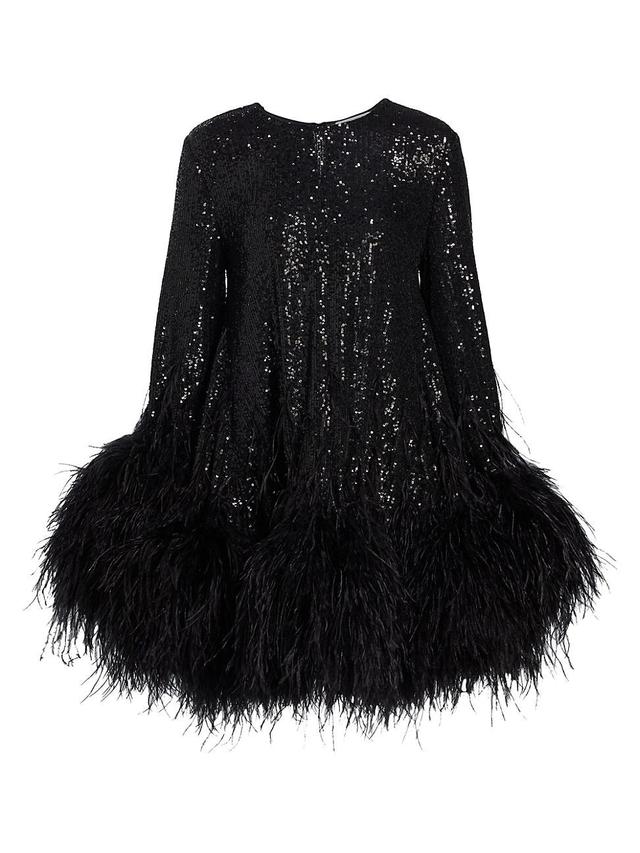 Womens Feather-Trimmed Sequined Shift Minidress Product Image