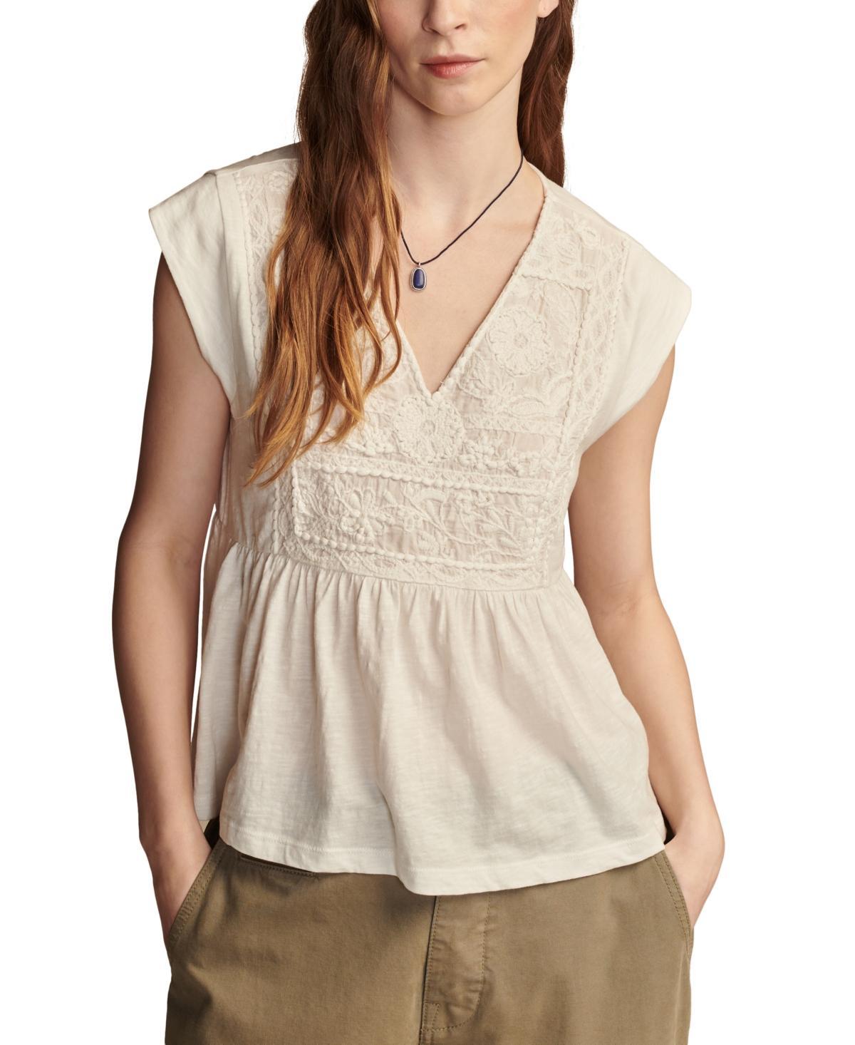 Lucky Brand Embroidered Baby Doll Top (Zen ) Women's Clothing Product Image