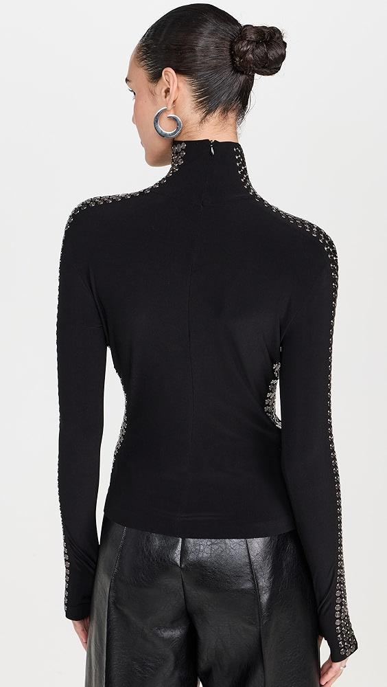 Norma Kamali Gunmetal Stud Slim Fit Long Sleeve Turtleneck Top | Shopbop Product Image