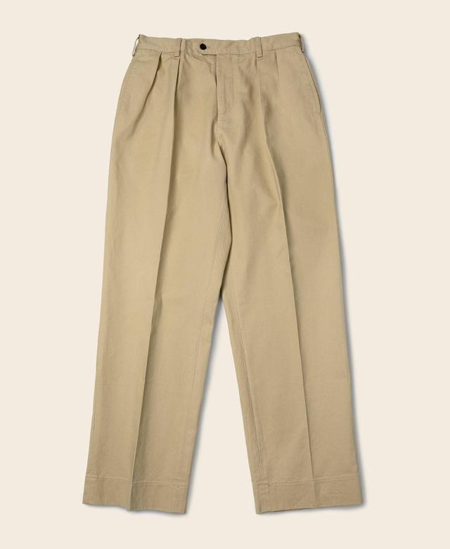 1930s IVY Style Double Pleated Chino Trousers - Khaki Product Image