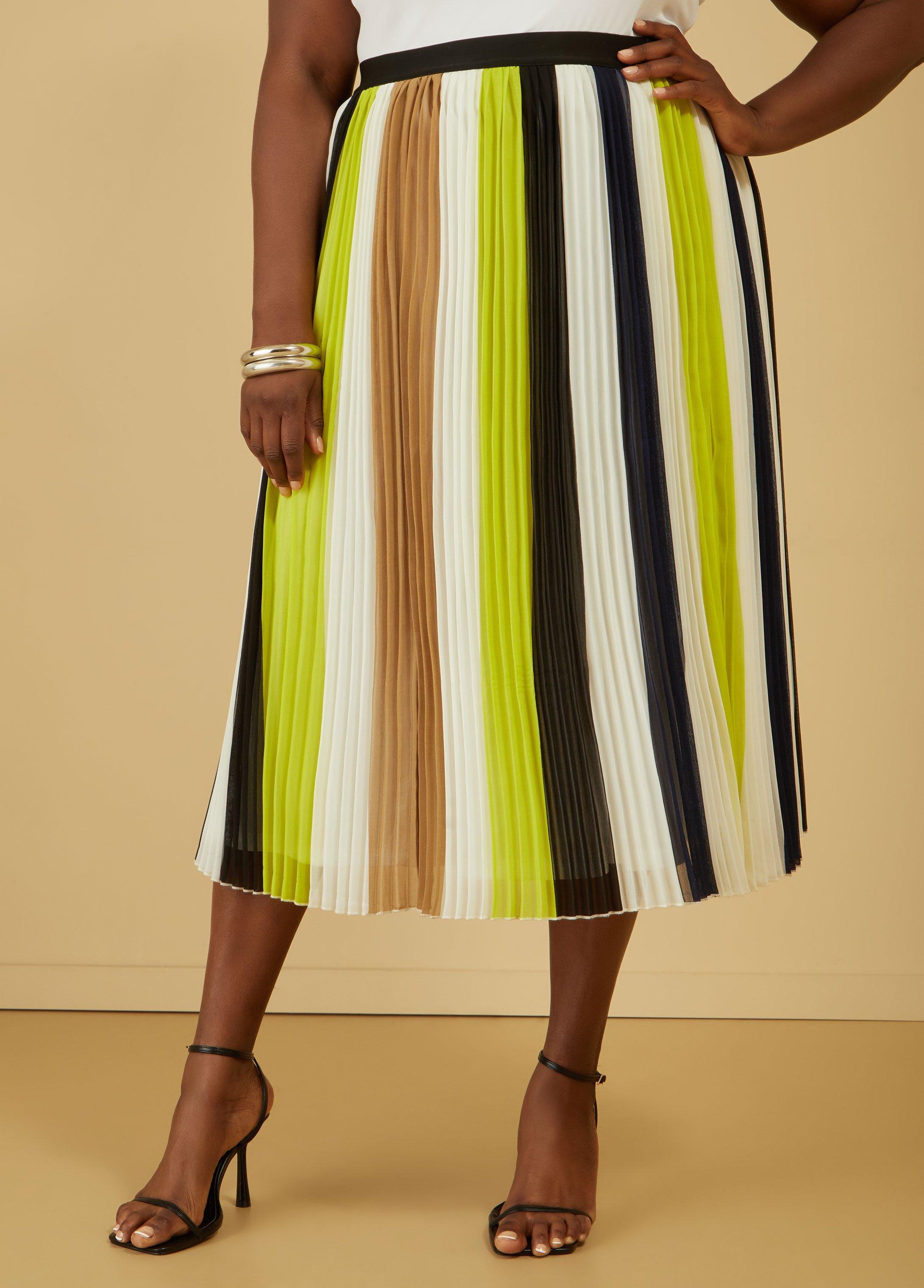 Plus Size Pleated Striped Midi Skirt Ashley Stewart Product Image