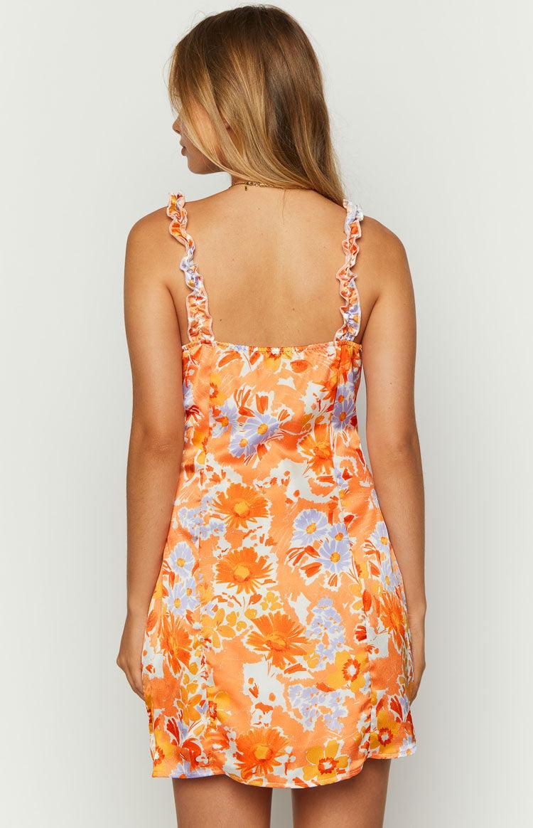 Rihanna Orange Floral Mini Dress Product Image