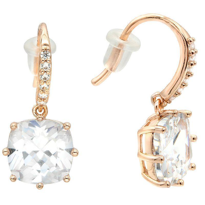 City Luxe Rose Gold Tone Cubic Zirconia Cushion Cut Drop Earrings, Womens, Pink Tone Clear Product Image