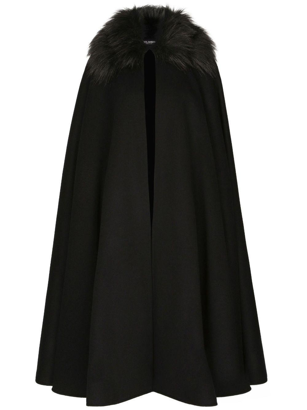 Faux-fur Collar Cape In Black Product Image