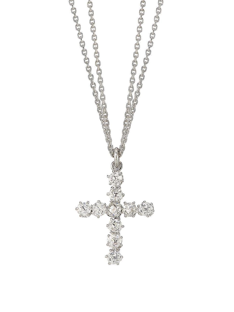 Womens 18K White Gold & 1 TCW Diamond Cross Pendant Necklace Product Image