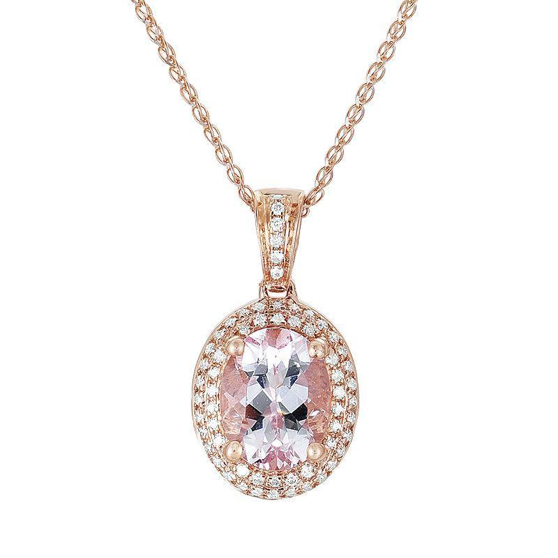 14k Rose Gold .18-ct. T.W. Diamond and Morganite Frame Pendant, Womens, Pink Product Image