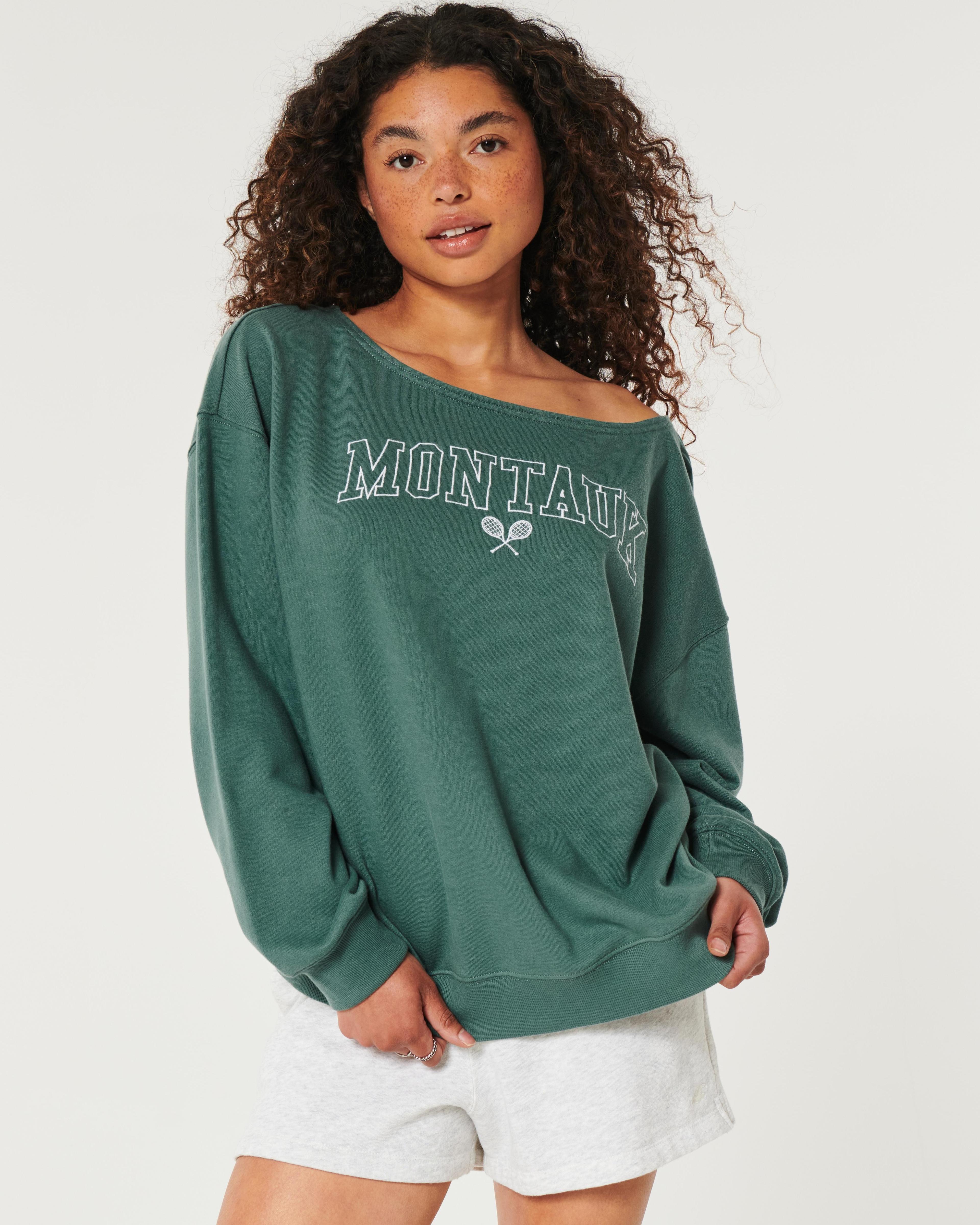 Oversized Off-the-Shoulder Montauk Graphic Sweatshirt Product Image