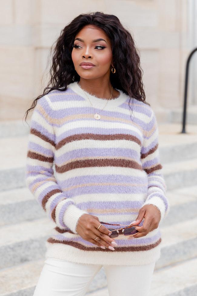 Trying Everything Purple And Brown Fuzzy Striped Sweater FINAL SALE Product Image