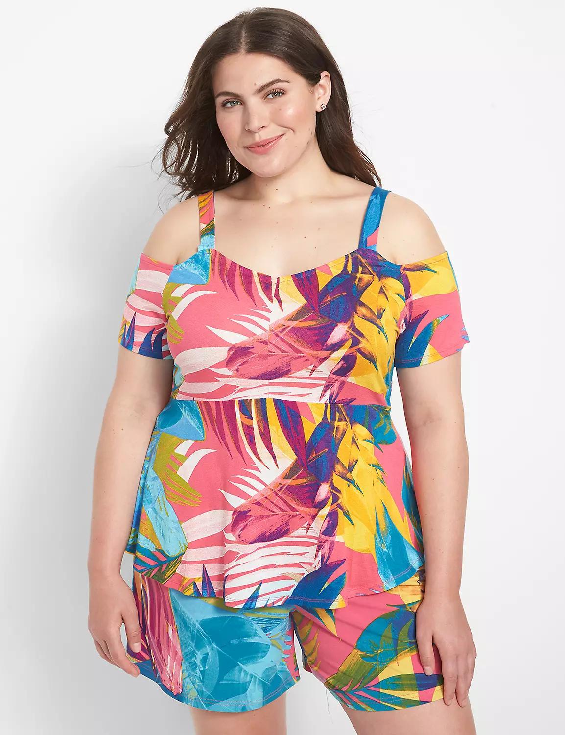 Swing Cold-Shoulder Top - Tropical Print Product Image