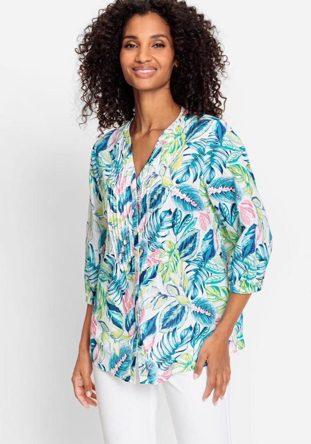 Olsen Womens Cotton Linen 3/4 Tropic Print Tunic Shirt Product Image