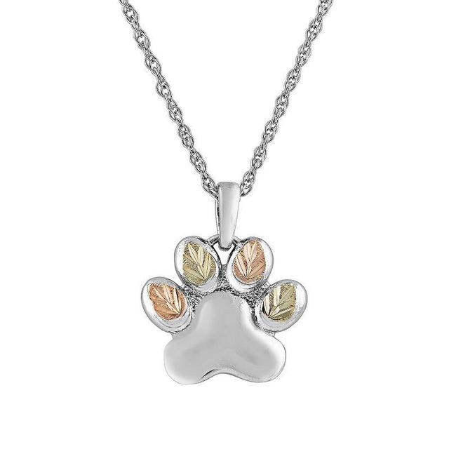 Black Hills Gold Tri-Tone Paw Print Pendant Necklace in Sterling Silver, Womens Multicolor Product Image