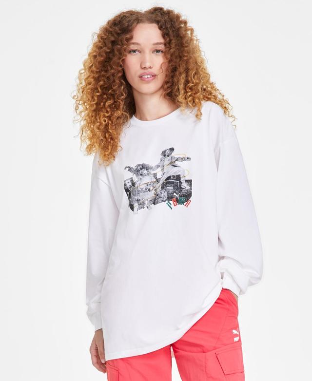 Puma Womens Classic Long Sleeve Graphic Print Cotton T-Shirt Product Image