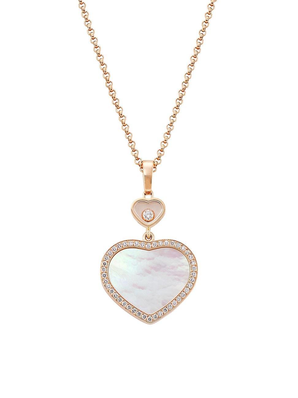 Womens Happy Diamonds Happy Hearts 18K Rose Gold, Diamond & Mother-Of-Pearl Pendant Necklace Product Image