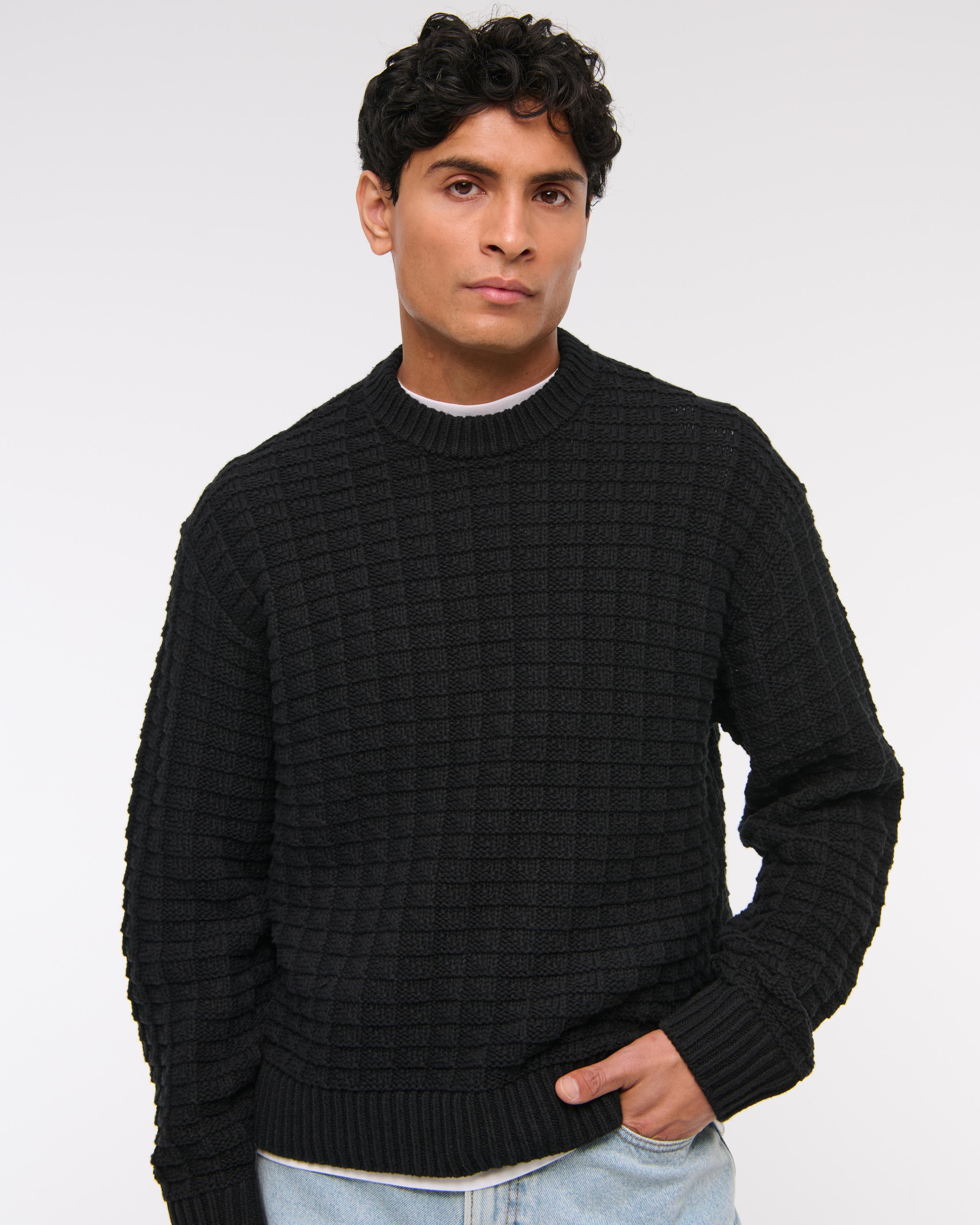 Oversized Checkered Stitch Crew Sweater Product Image