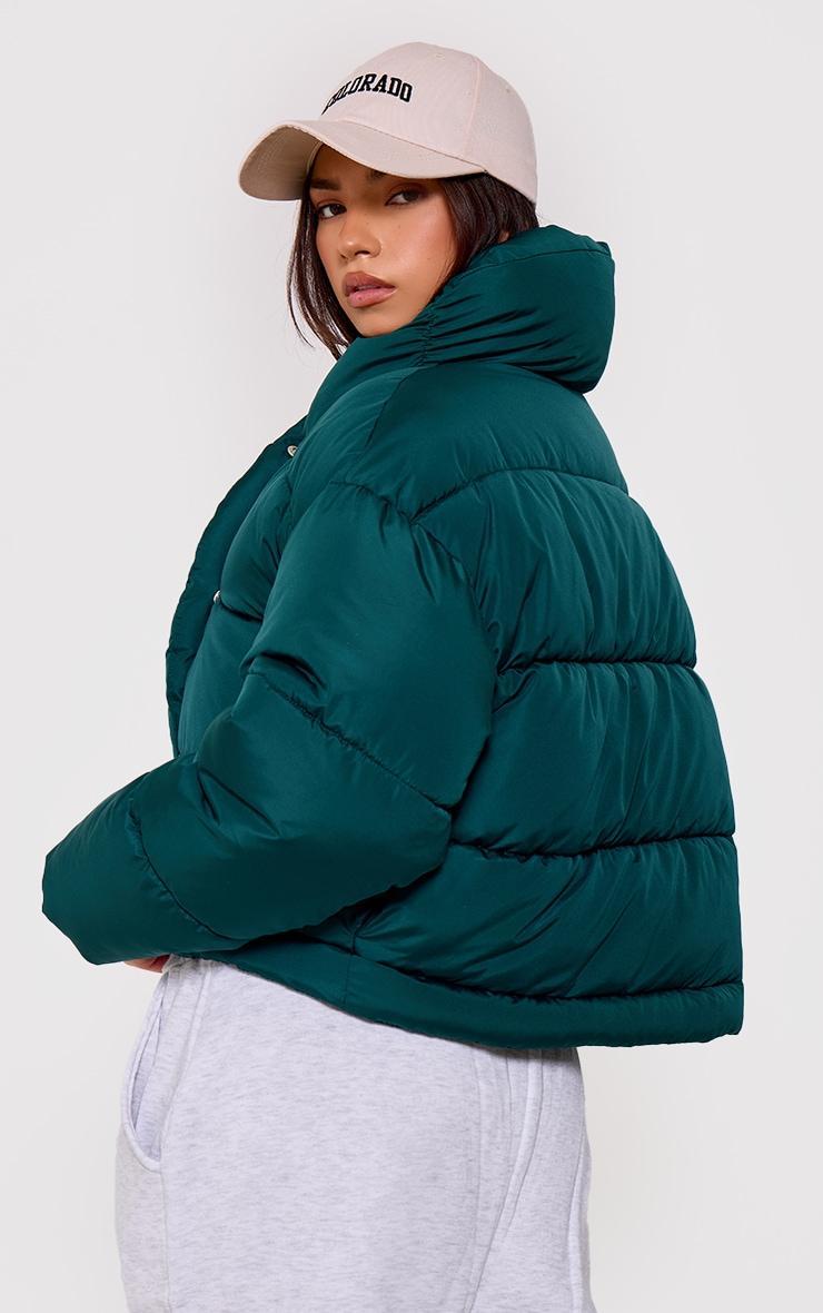 Forest Green Quilted Asymmetric High Neck Puffer Jacket Product Image