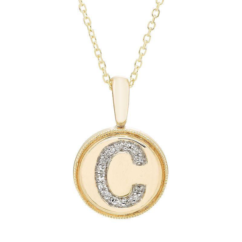 Its Personal 14k Gold Diamond Accent Signet Pendant Necklace, Womens Yellow C Product Image