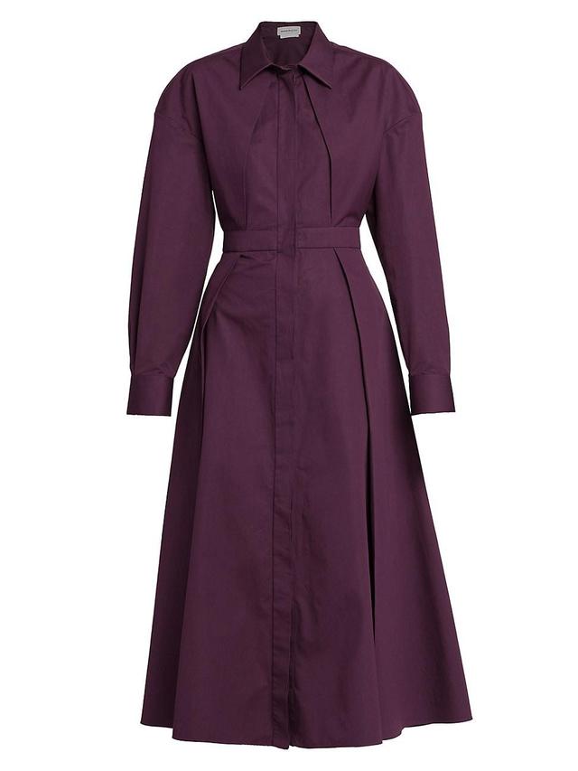 Womens Long-Sleeve Poplin Midi-Dress Product Image