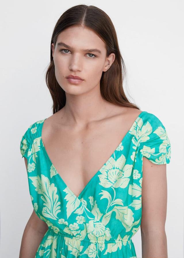 MANGO - Floral wrap neckline dress - 8 - Women Product Image