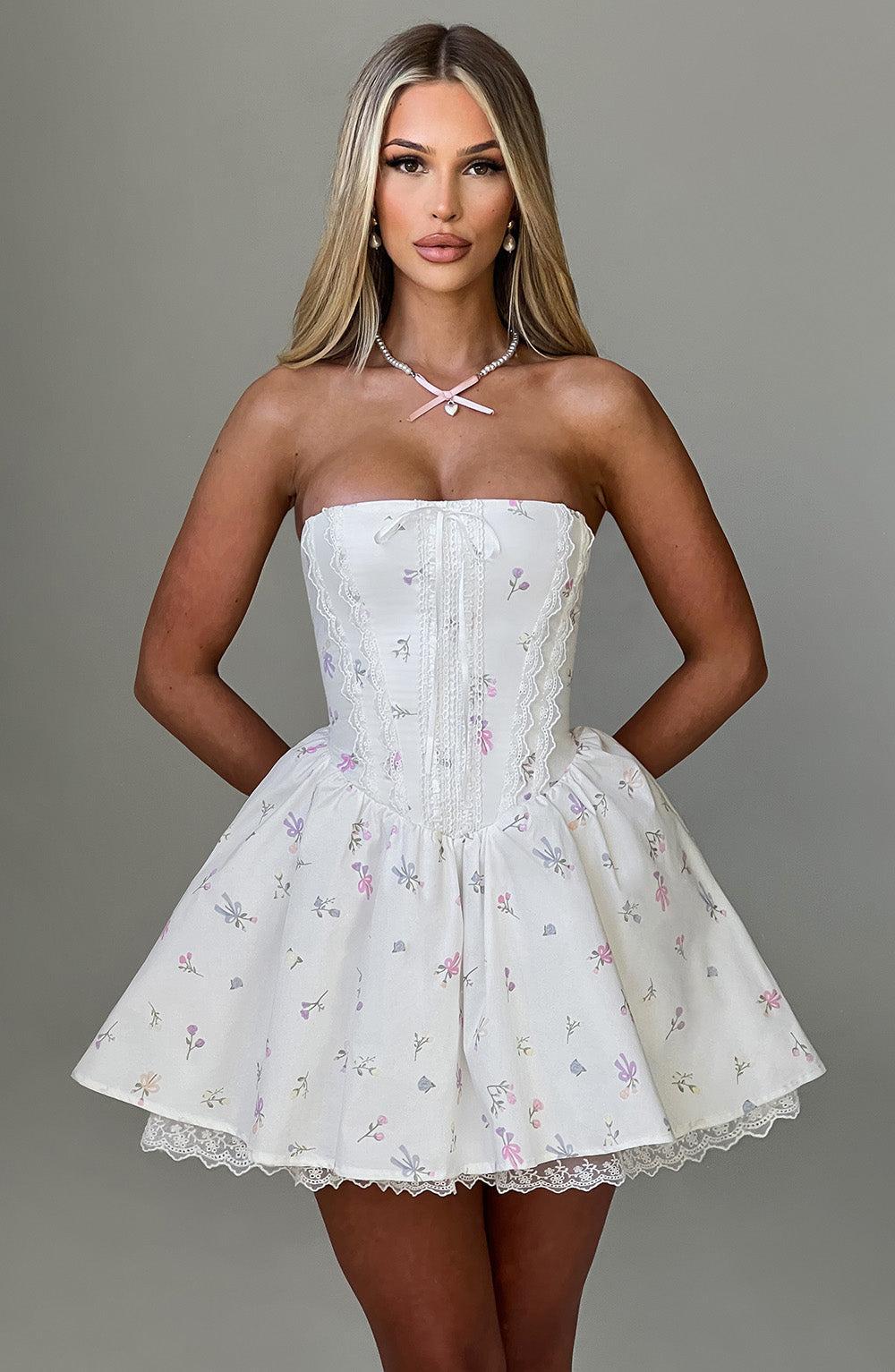 Evie Mini Dress - White Multi Floral Print Product Image