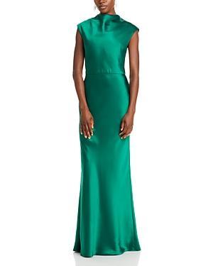 Womens Satin High Cowlneck A-Line Gown Product Image