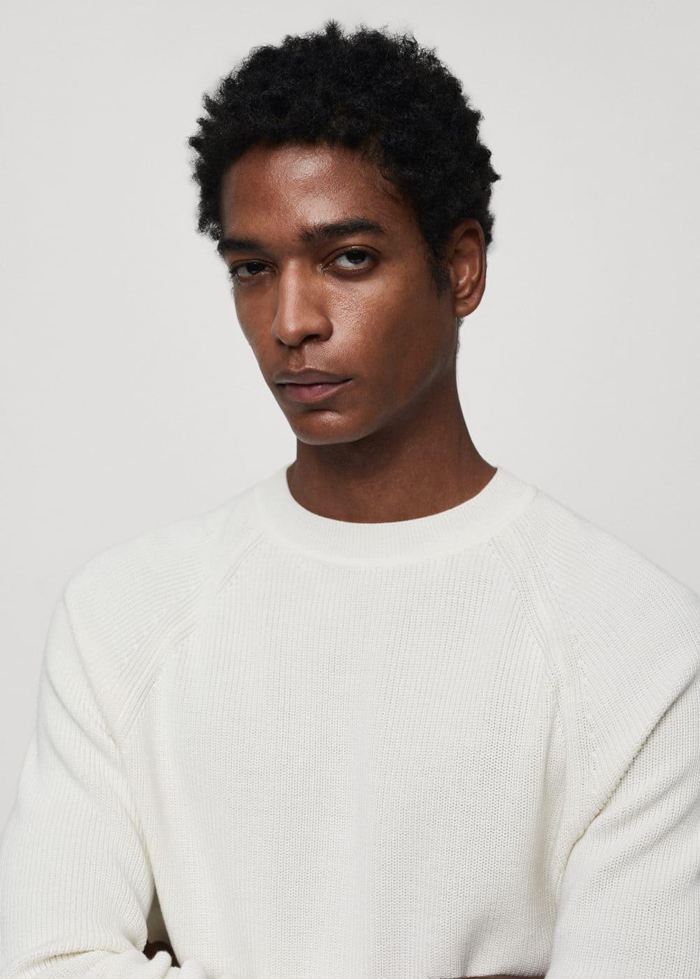 MANGO MAN - Ribbed round-neck sweater off whiteMen Product Image