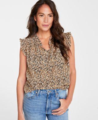 On 34th Womens Sleeveless V-Neck Ruffle Top, Created for Macys Product Image