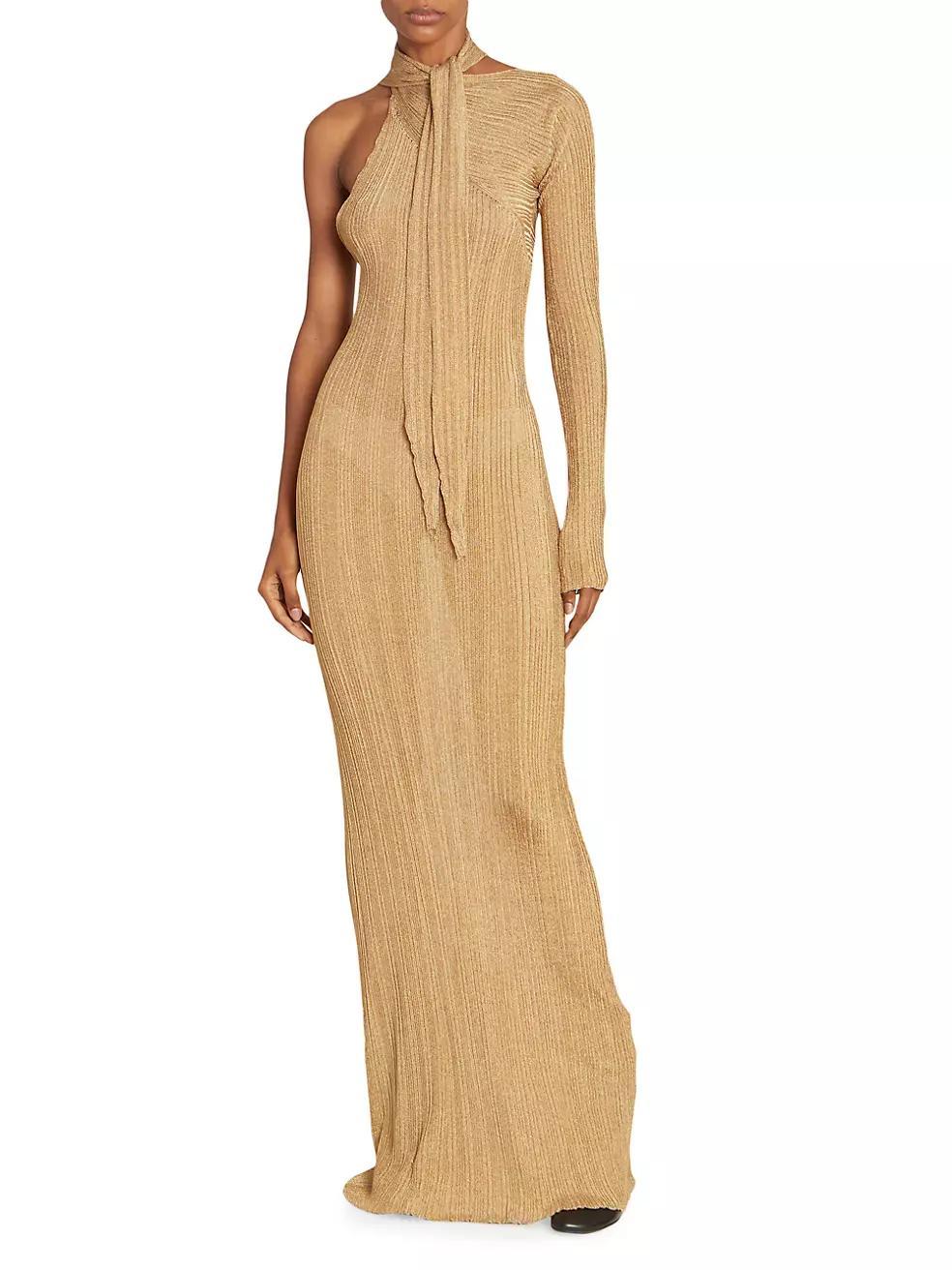 Plissé Scarf Neck Column Gown Product Image