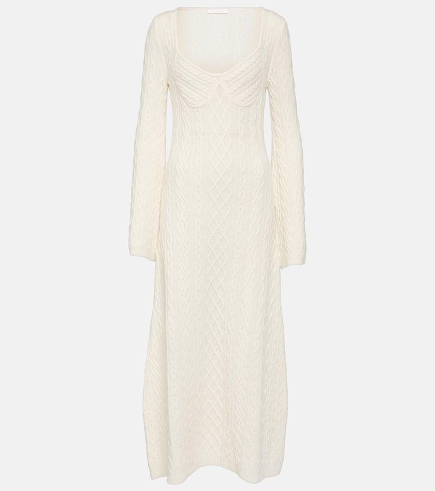 CHLOÉ Cable-knit Wool And Cashmere Midi Dress In Neutrals Product Image