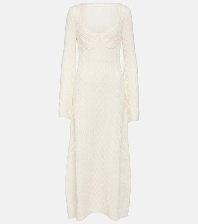 Cable-knit Wool And Cashmere Midi Dress In Neutrals Product Image