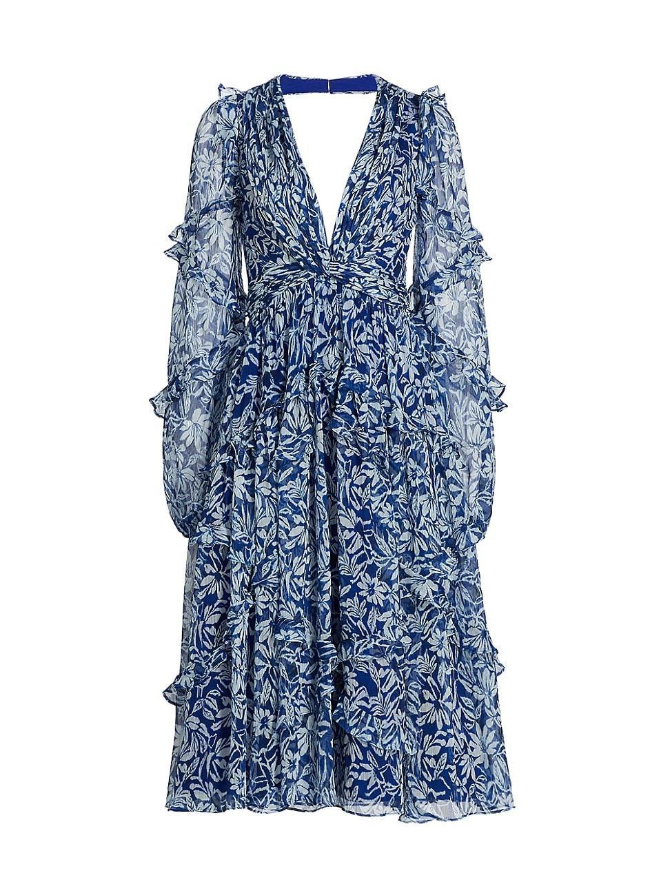 Womens Floral Ruffle Midi-Dress Product Image