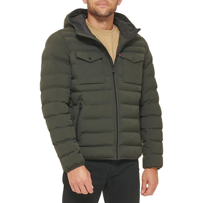 Mens Levis Stretch Two Pocket Quilted Hooded Jacket Green Product Image