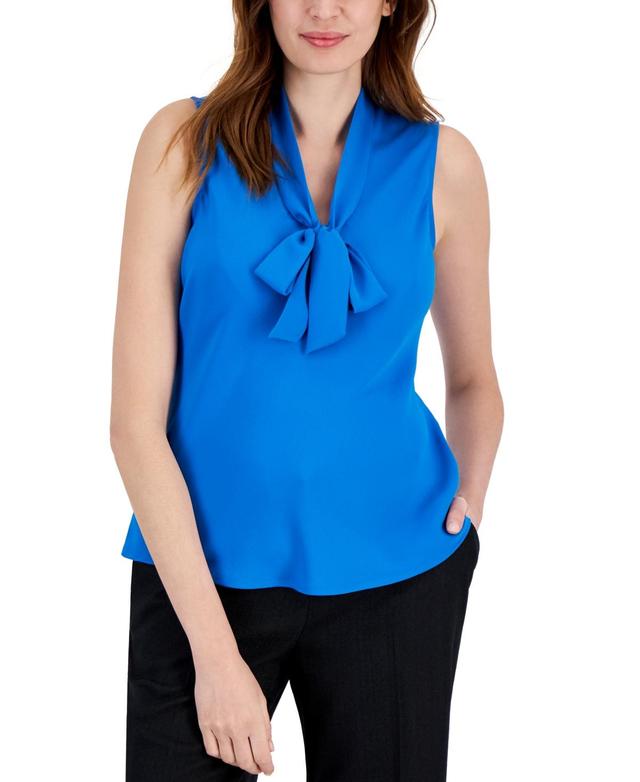 Kasper Tie V-Neck Sleeveless Crepe de Chine Top Product Image