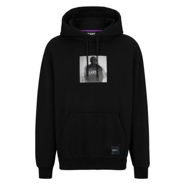 Boss X Khaby Relaxed-fit Cotton-blend Hoodie With Lenticular Artwork In Black Product Image