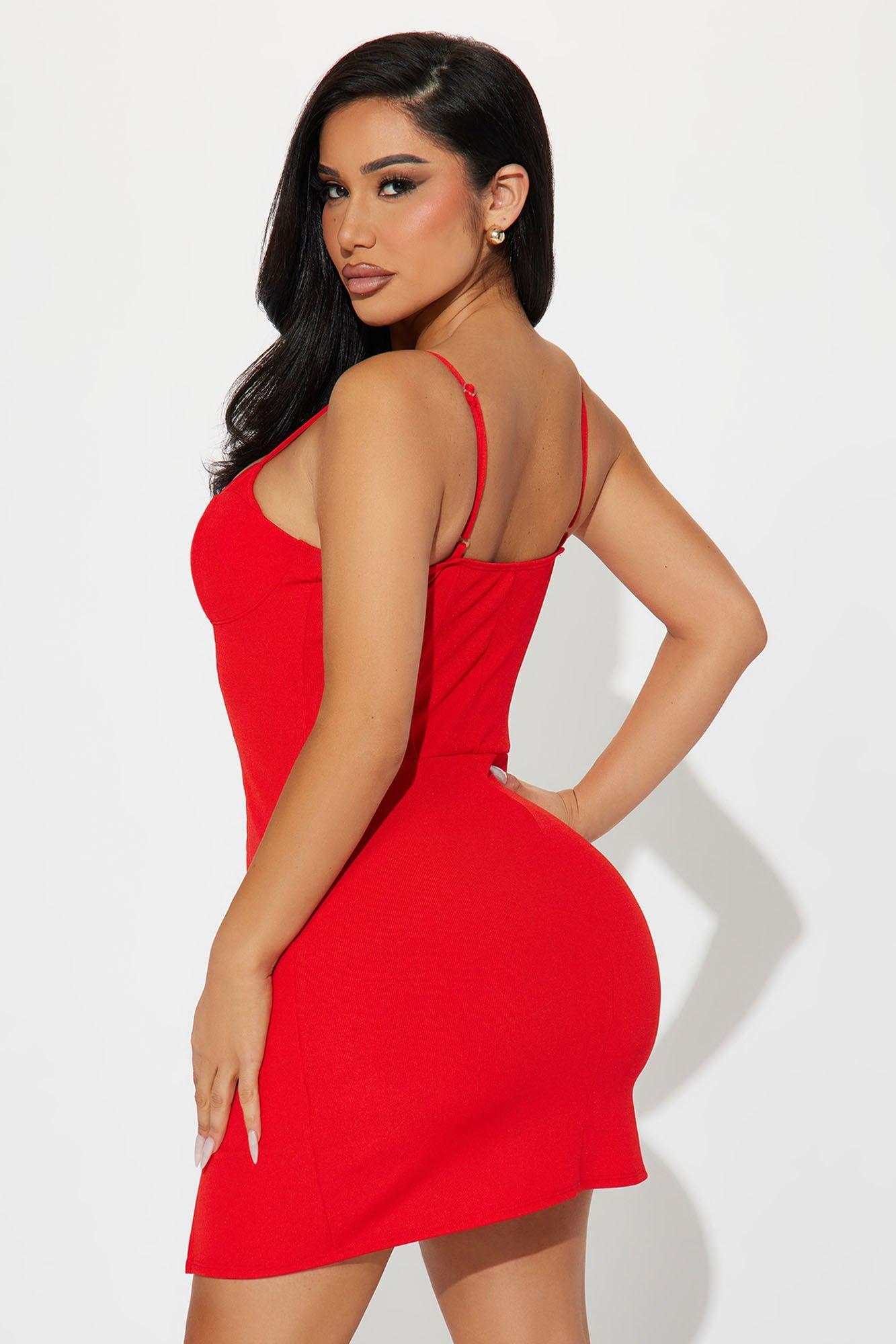 Barcelona Babe Ribbed Mini Dress - Red Product Image