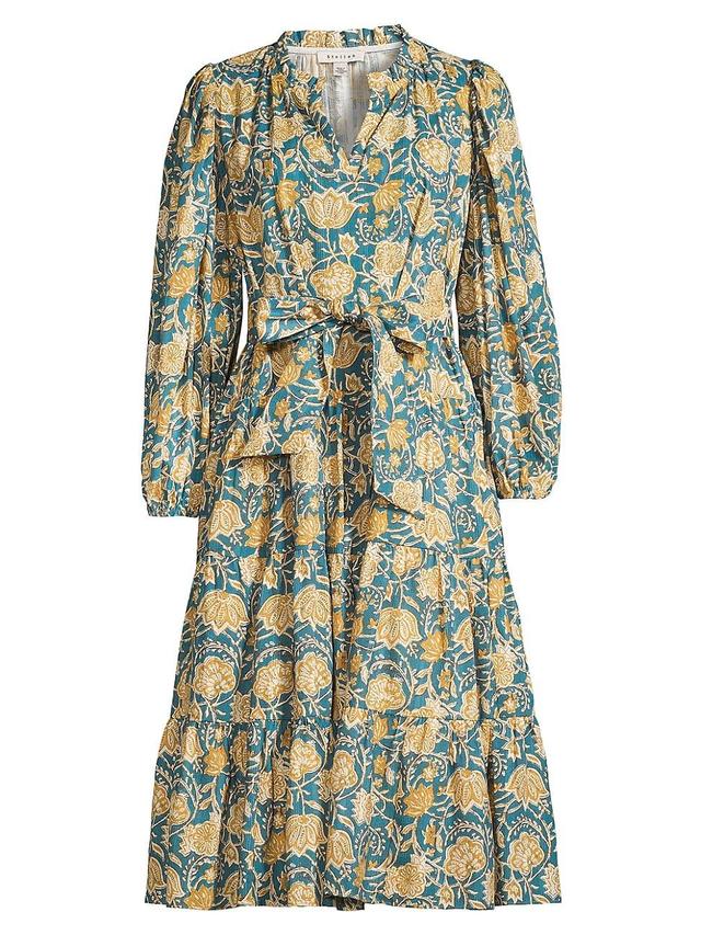 Womens Belted Floral Textured Cotton Dress Product Image